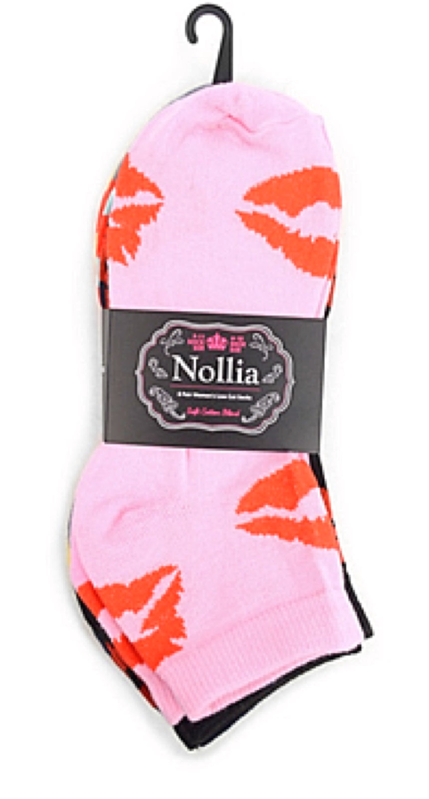 NOLLIA Brand Ladies VALENTINES DAY 6 Pair Of Low Cut Socks LIPS/KISSES - Novelty Socks for Less