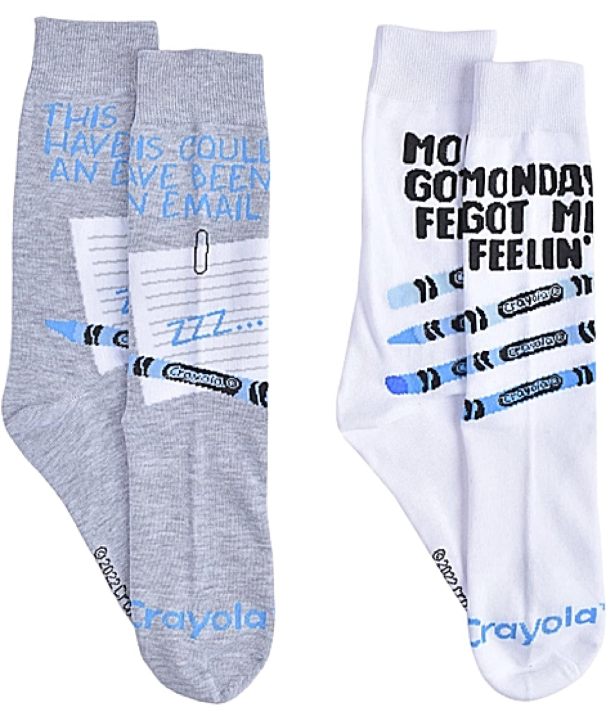 CRAYOLA CRAYONS Men’s 2 Pair Of Socks ‘MONDAY GOT ME FEELIN’ BLUE’ - Novelty Socks for Less