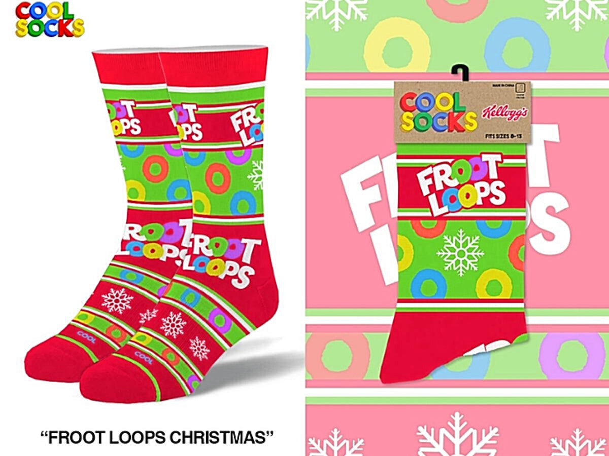 KELLOGGS FROOT LOOPS MEN’S CHRISTMAS SOCKS COOL SOCKS BRAND - Novelty Socks for Less