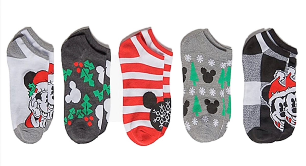 DISNEY Ladies 5 Pair Of CHRISTMAS No Show Socks MICKEY & MINNIE - Novelty Socks for Less