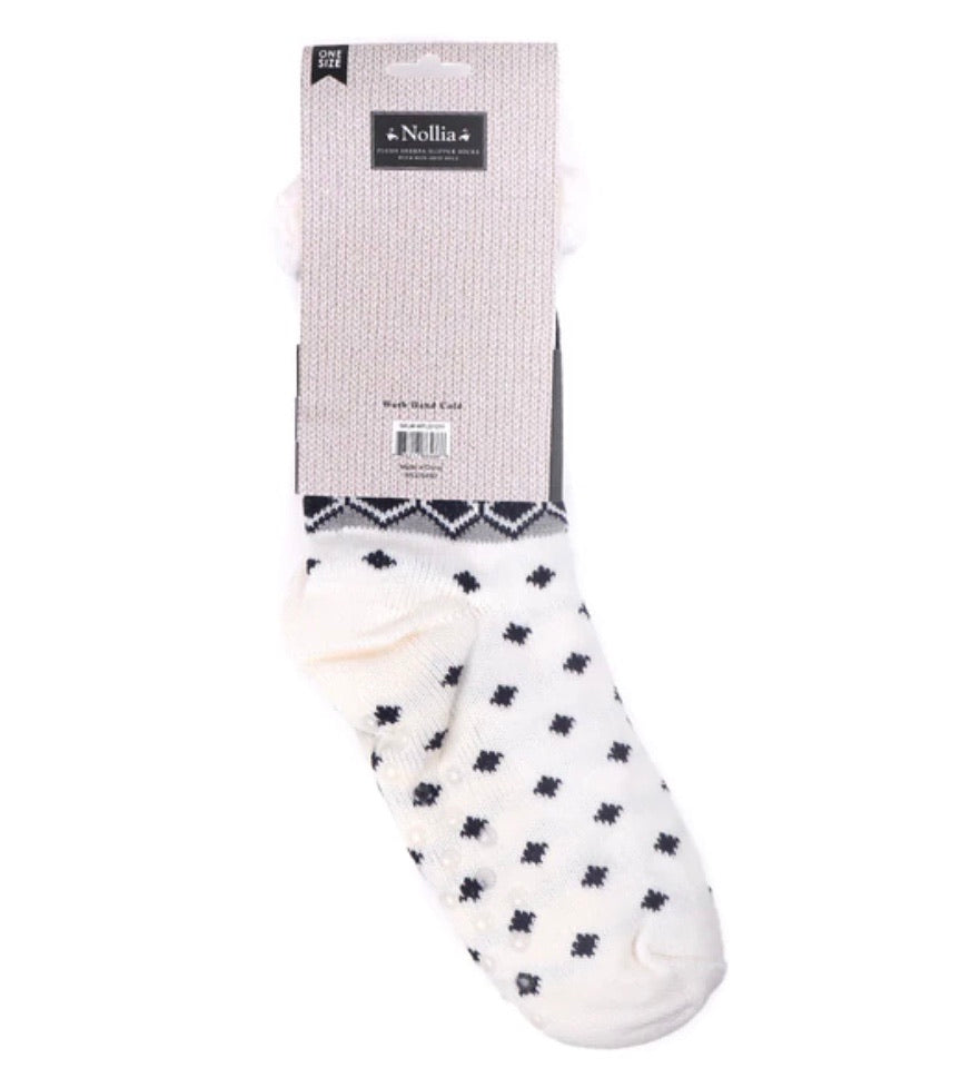 NOLLIA BRAND Ladies Winter Theme NON-SKID SHERPA SLIPPER SOCKS - Novelty Socks for Less