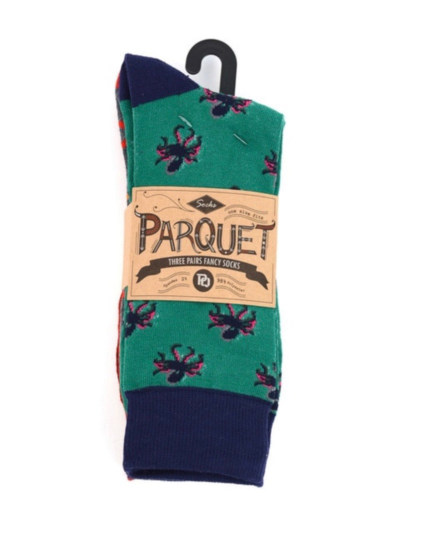 PARQUET BRAND Men’s 3 Pair Of Socks OCTOPUS, CATS - Novelty Socks for Less