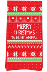 FUNATIC BRAND KITCHEN TEA TOWEL ‘MERRY CHRISTMAS YA FILTHY ANIMAL’ - Novelty Socks for Less