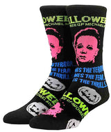 HALLOWEEN MENS MICHAEL MYERS BLACK LIGHT CREW SOCKS BIOWORLD BRAND - Novelty Socks for Less