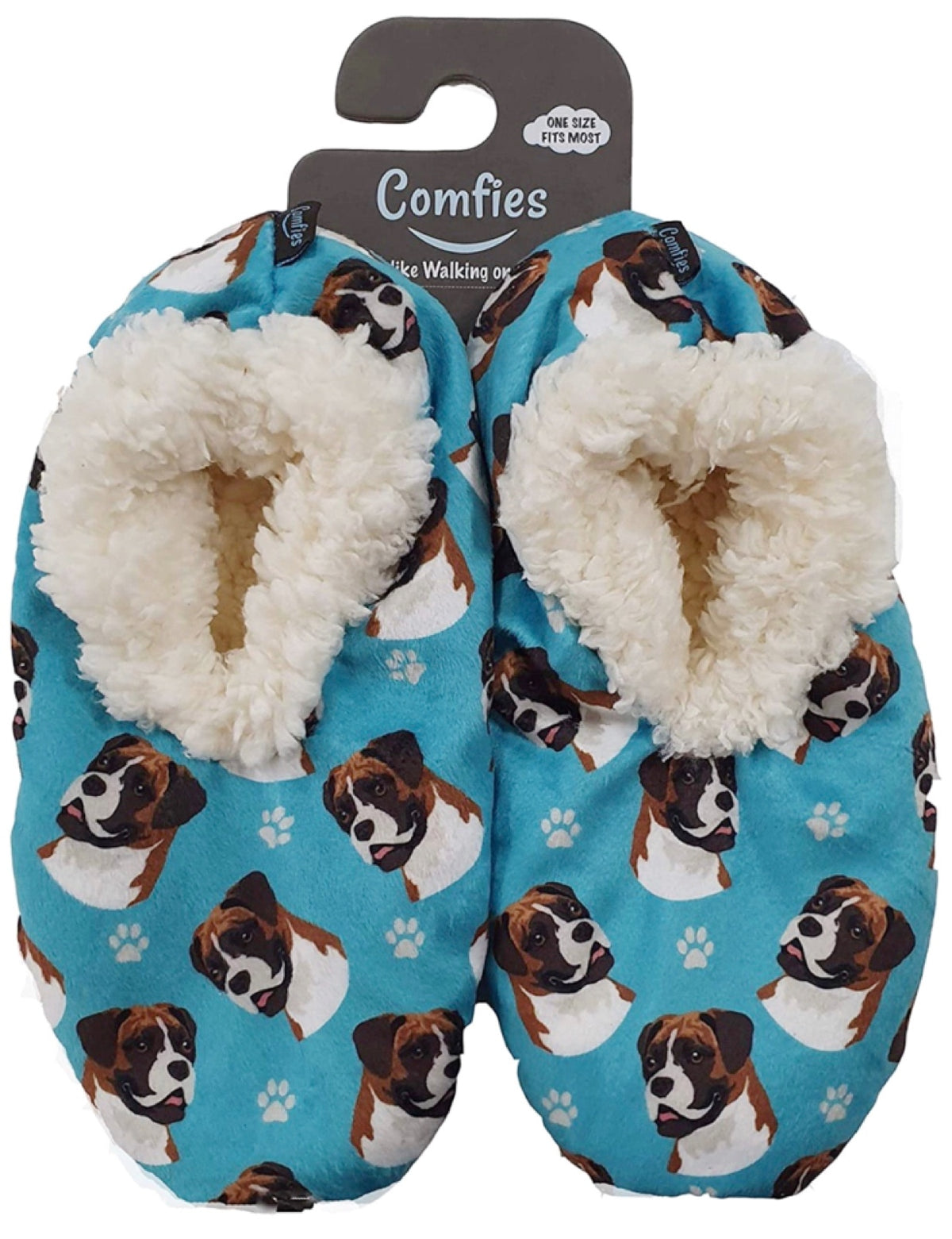 COMFIES Ladies BOXER DOG Non-Skid SLIPPERS - Novelty Socks for Less