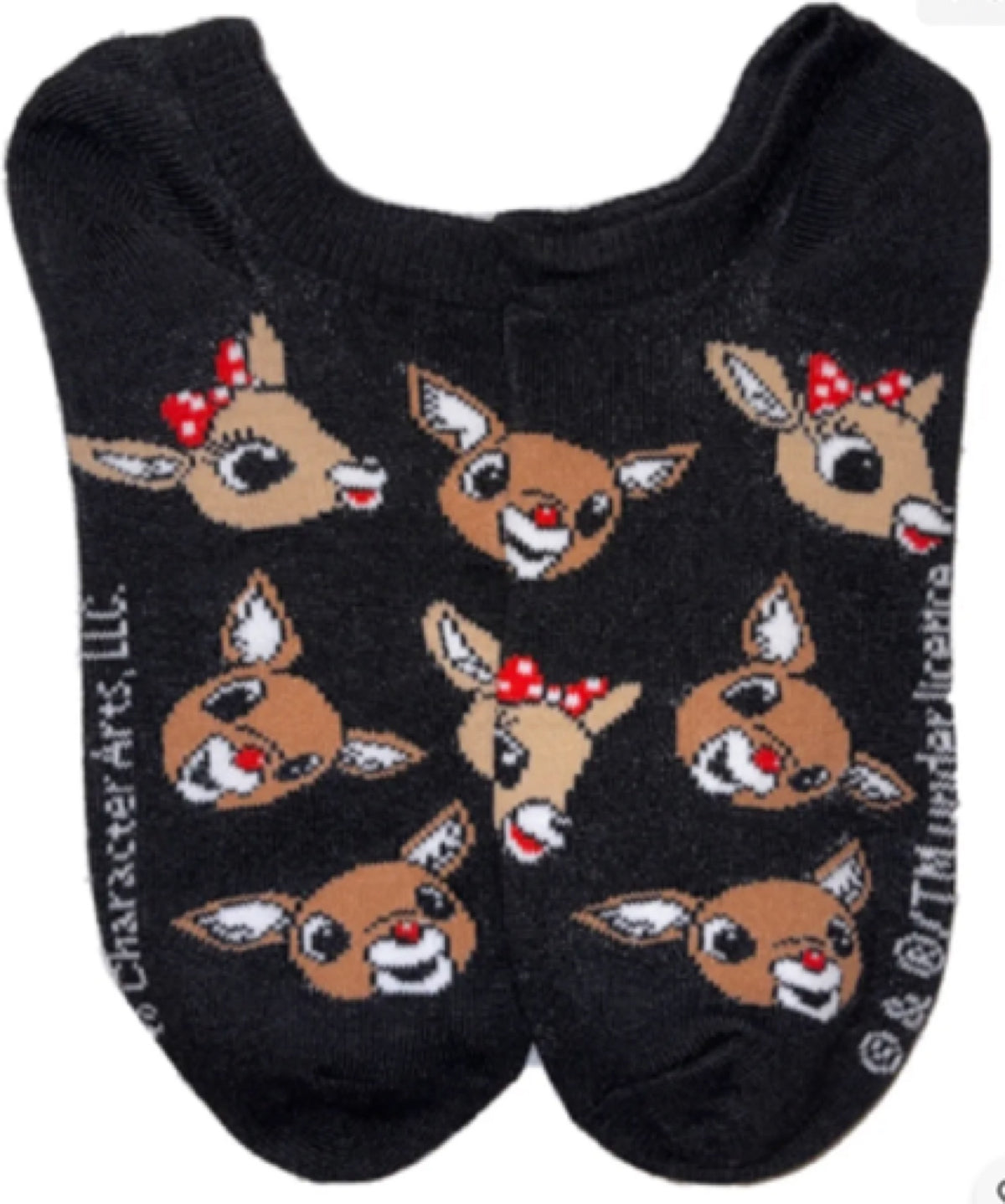 RUDOLPH THE RED-NOSED REINDEER LADIES 10 Pair Of Low Show CHRISTMAS SOCKS - Novelty Socks for Less