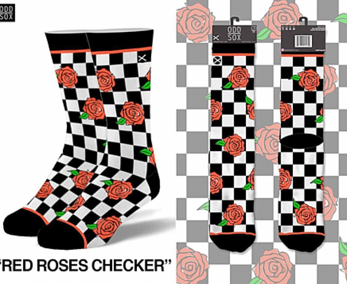 ODDSOX Brand Men’s CHECKERBOARD & ROSES Socks - Novelty Socks for Less