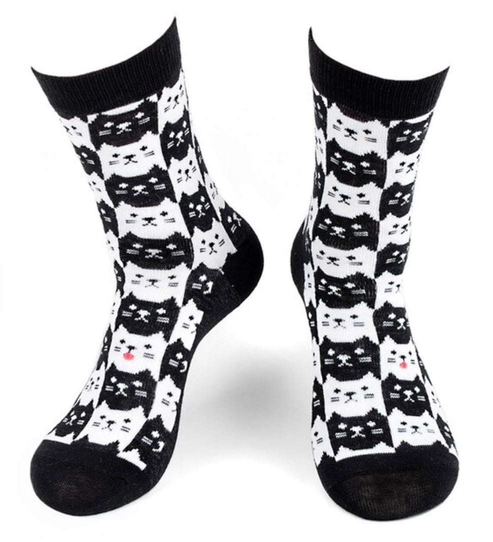 PARQUET Ladies BLACK & WHITE CAT Socks - Novelty Socks for Less