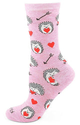 MeMoi BRAND LADIES HEDGEHOG VALENTINE’S DAY SOCKS WITH HEARTS & ARROWS - Novelty Socks for Less
