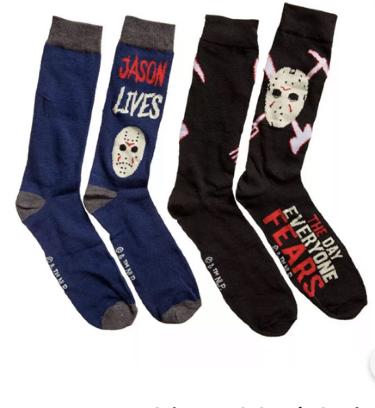 FRIDAY THE 13th Mens 2 Pair JASON VOORHEES Socks 'THE DAY EVERYONE FEARS' - Novelty Socks for Less