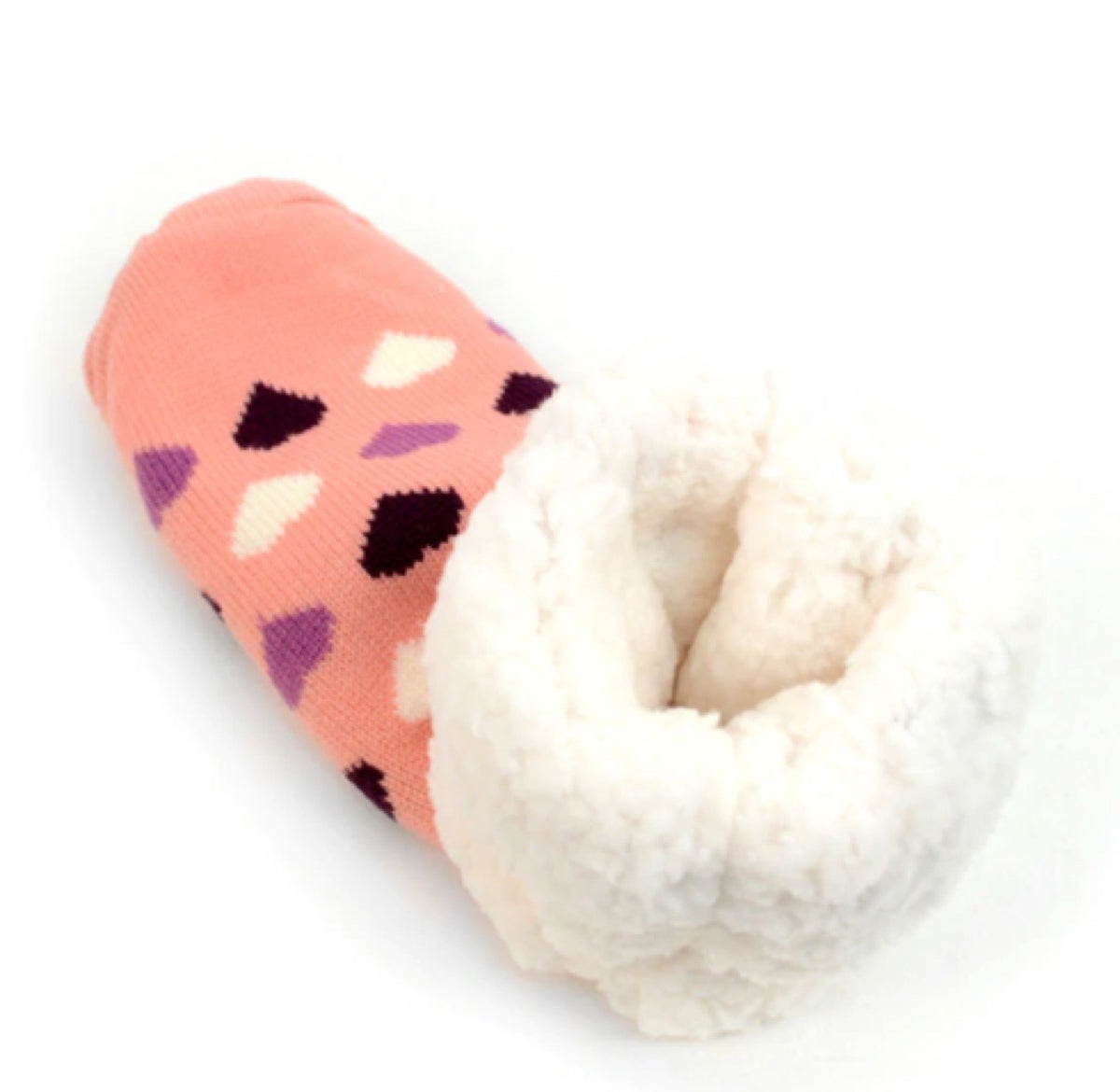 NOLLIA BRAND Ladies PINK HEART NON-SKID SHERPA SLIPPER SOCKS - Novelty Socks for Less
