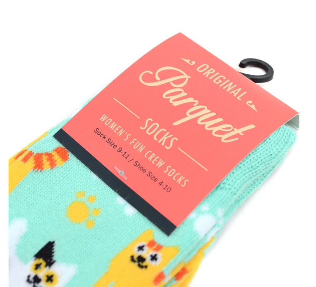 Parquet Brand Ladies KITTENS & PAW PRINTS Socks - Novelty Socks for Less