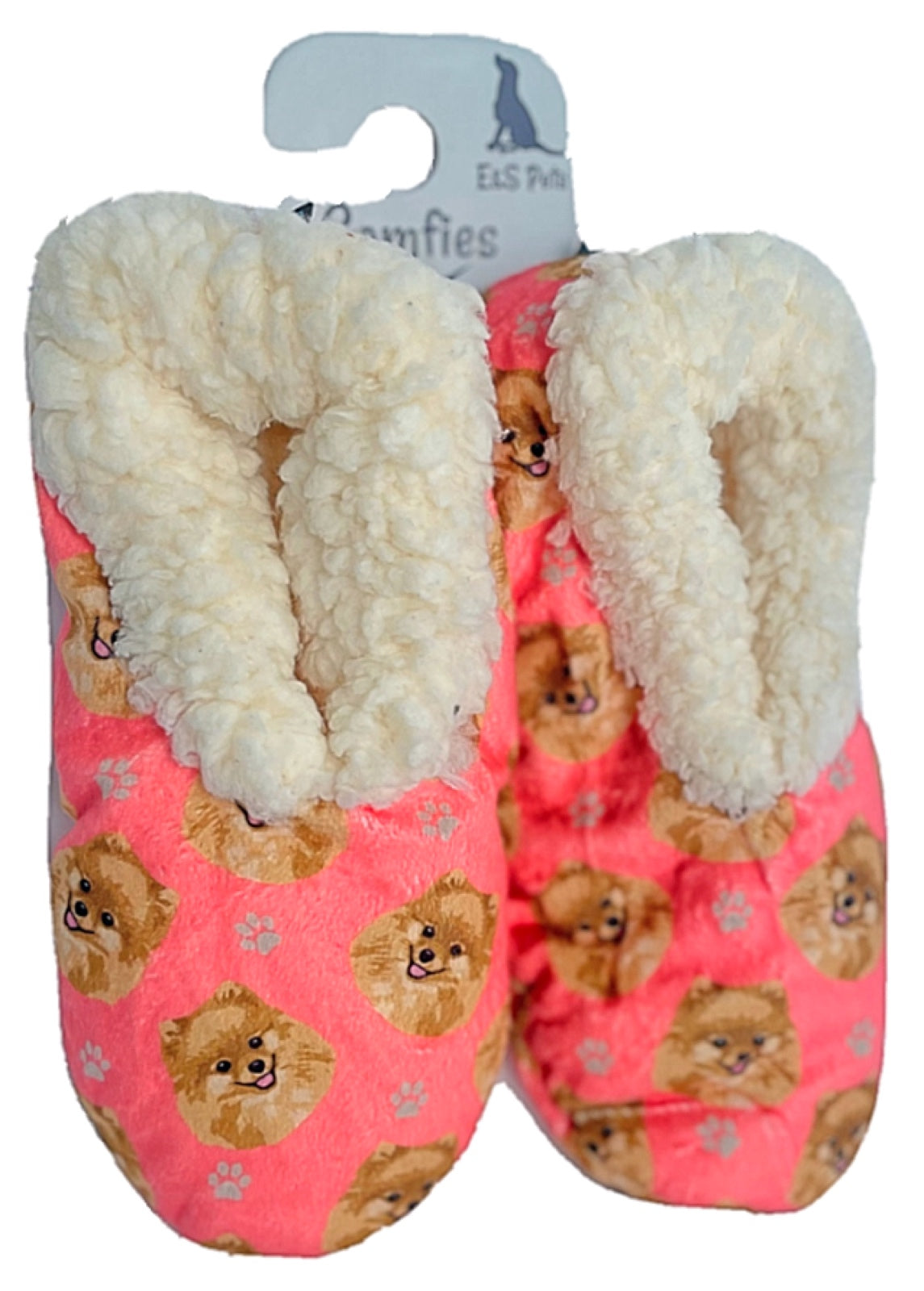 COMFIES BRAND Ladies POMERANIAN Dog Non-Skid SLIPPERS - Novelty Socks for Less