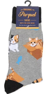PARQUET Brand Men's CATS IN CARDBOARD BOXES Socks (CHOOSE COLOR) - Novelty Socks for Less