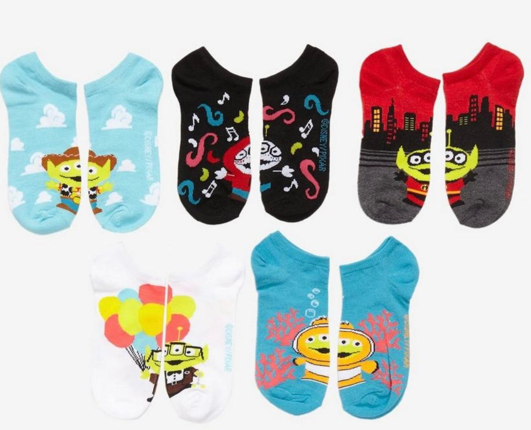 DISNEY’S PIXAR Ladies TOY STORY 5 Pair Of NO SHOW SOCKS ALIENS IN COSTUMES - Novelty Socks for Less