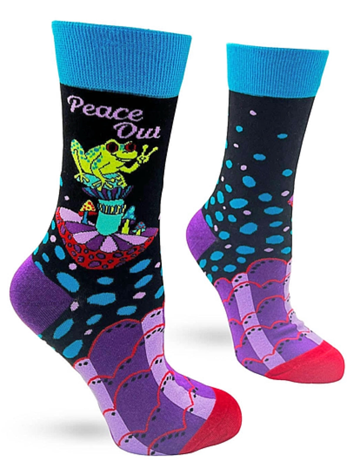 FABDAZ BRAND LADIES FROG SOCKS ‘PEACE OUT’ - Novelty Socks for Less