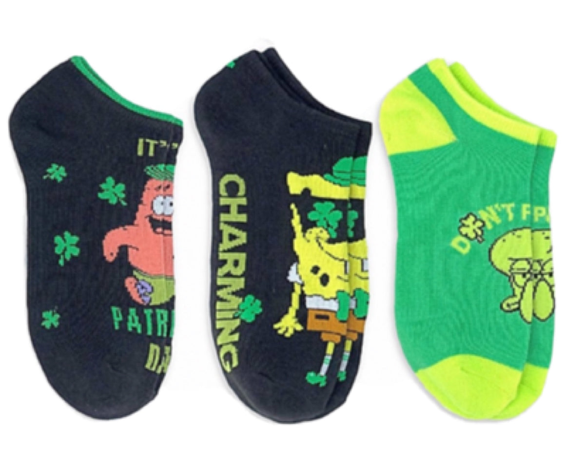 SPONGEBOB SQUAREPANTS Ladies 3 Pair Of ST. PATRICKS DAY No Show Socks - Novelty Socks for Less