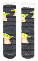 DISNEY LADIES BABY YODA SHERPA LINED GRIPPER BOTTOM SLIPPER SOCKS - Novelty Socks for Less