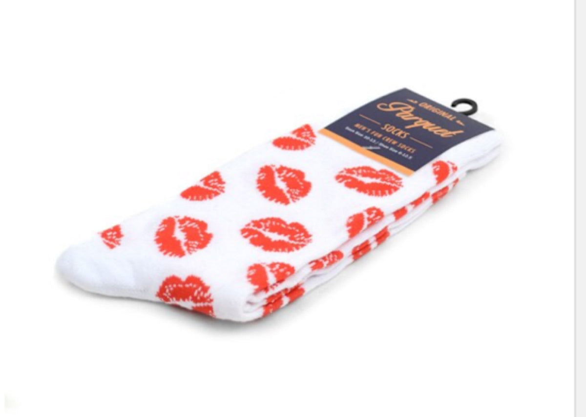 PARQUET BRAND Mens RED SEXY LIPS, KISSES Socks VALENTINE'S DAY (CHOOSE COLOR) - Novelty Socks for Less