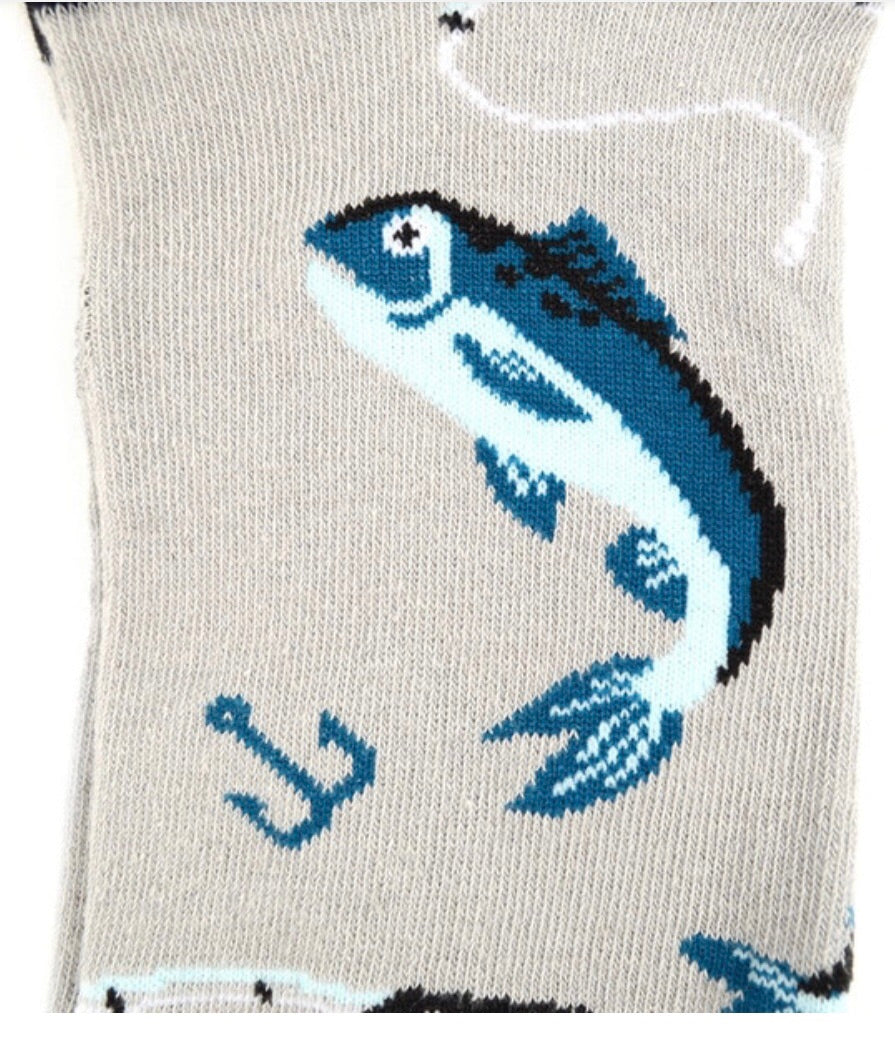 Parquet Brand Men’s Socks with FISH/FISHING POLES - Novelty Socks for Less