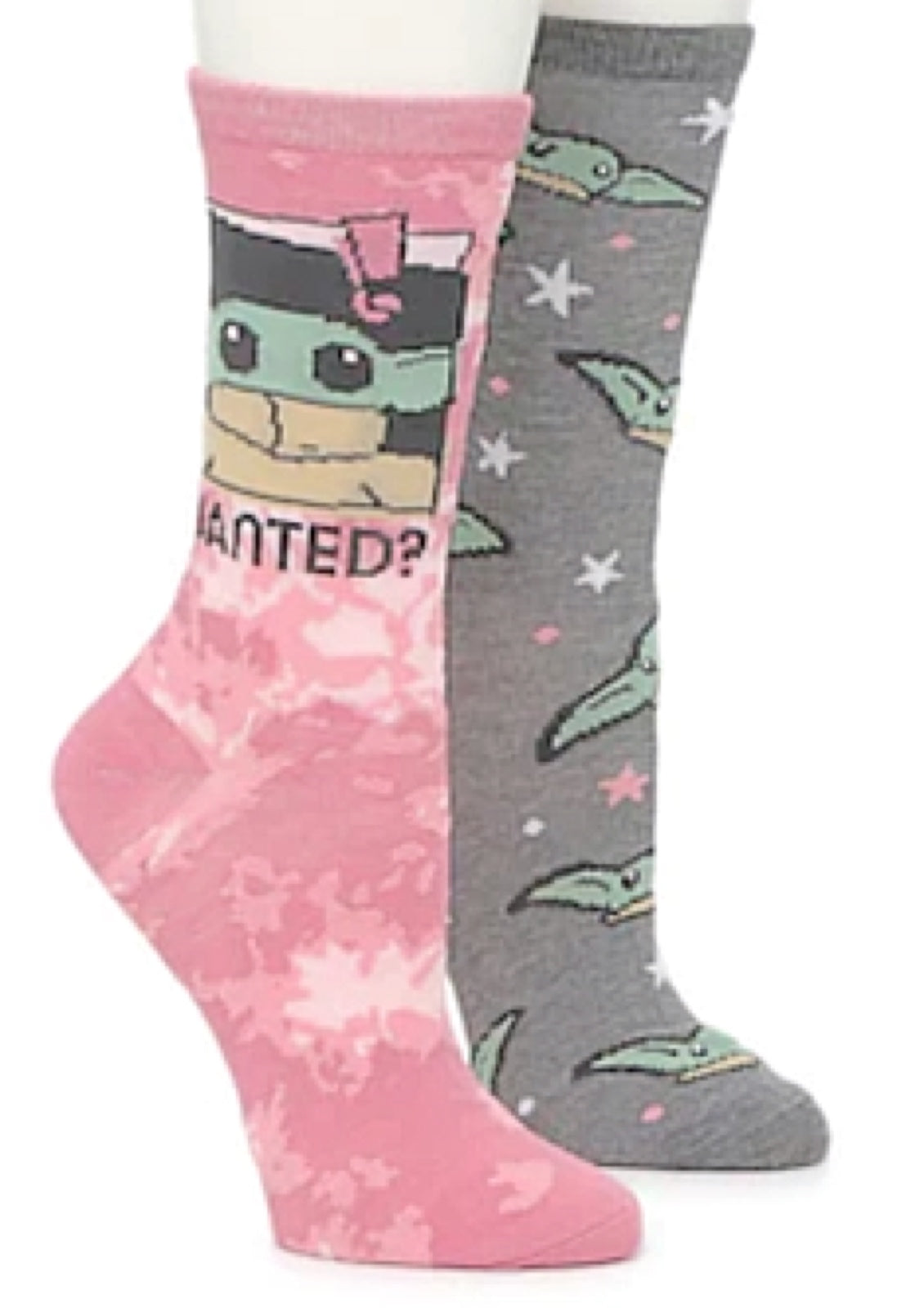 DISNEY THE MANDALORIAN Ladies 2 Pair Of BABY YODA Socks 'WANTED' - Novelty Socks for Less