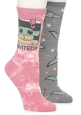 DISNEY THE MANDALORIAN Ladies 2 Pair Of BABY YODA Socks 'WANTED' - Novelty Socks for Less