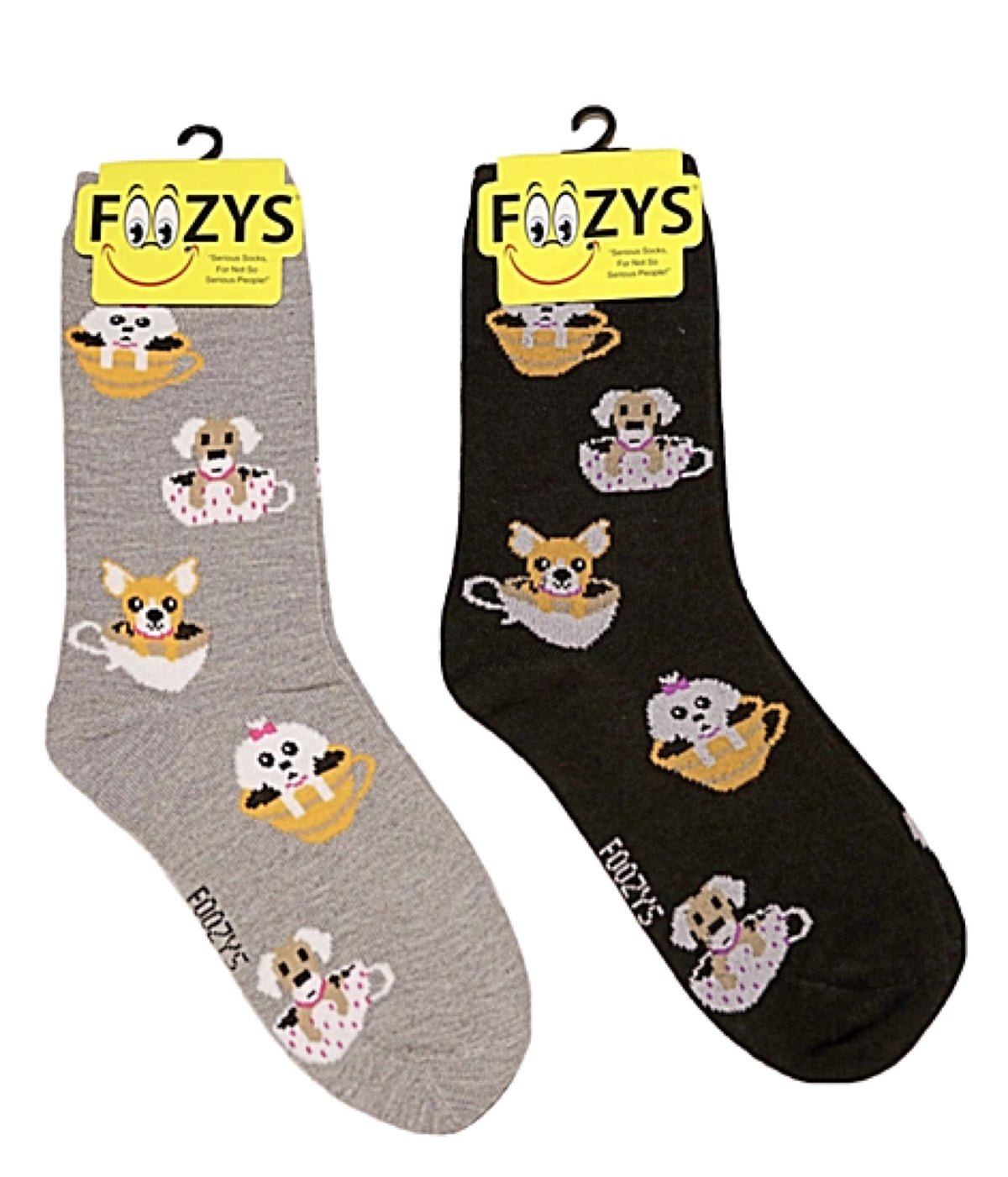 FOOZYS Brand Ladies TEA CUP DOGS 2 Pair Of Socks - Novelty Socks for Less