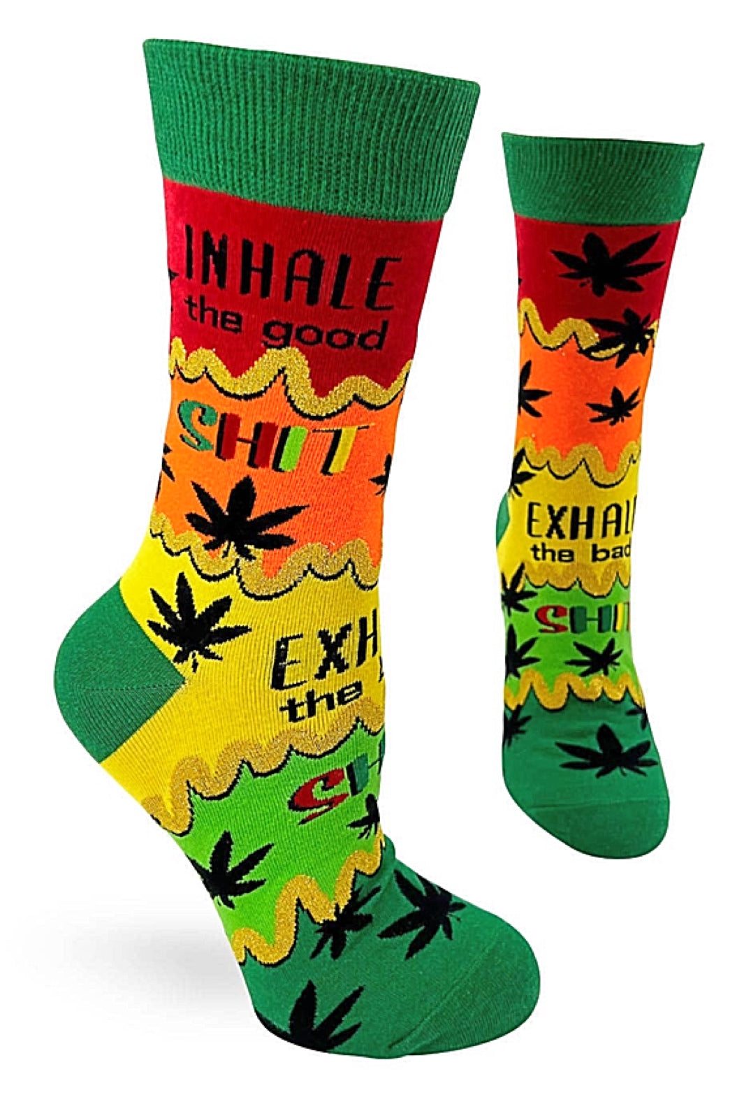 FABDAZ BRAND LADIES MARIJUANA SOCKS ‘INHALE THE GOOD SHIT EXHALE THE BAD SHIT’ - Novelty Socks for Less