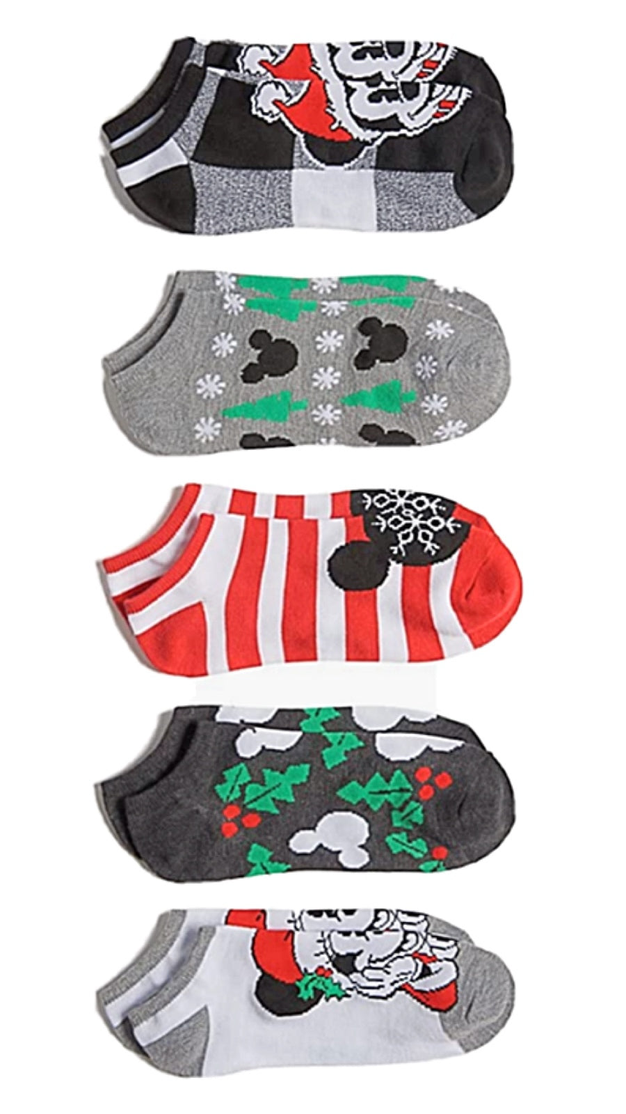 DISNEY Ladies 5 Pair Of CHRISTMAS No Show Socks MICKEY & MINNIE - Novelty Socks for Less