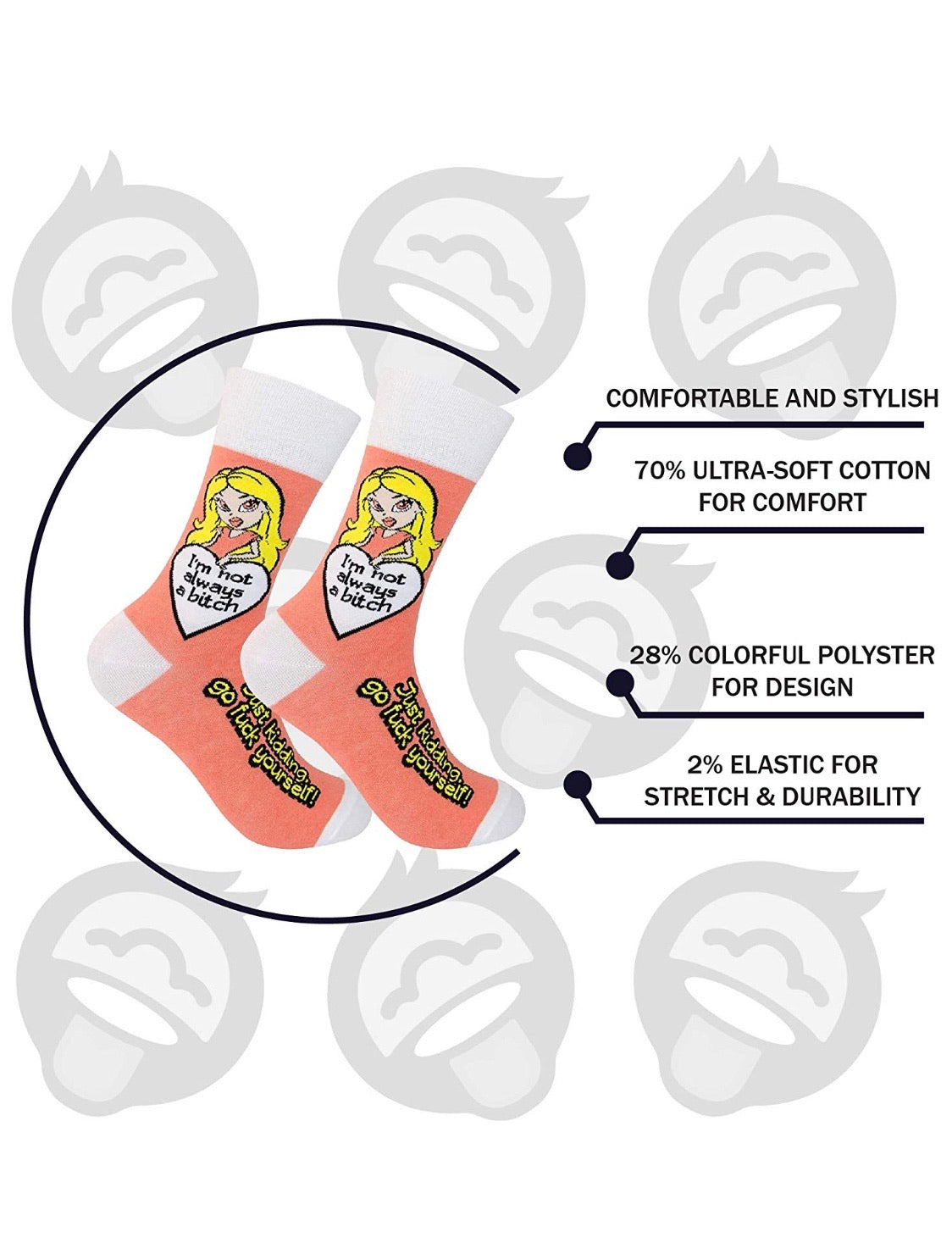 FUNATIC BRAND I’M NOT ALWAYS A BITCH, JUST KIDDING, GO ‘F’ YOURSELF - Novelty Socks for Less