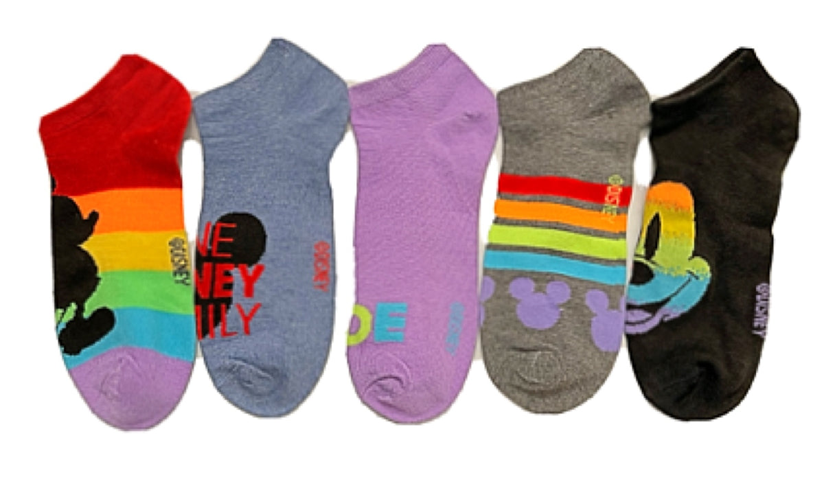 DISNEY Ladies PRIDE 5 Pair Of No Show MICKEY MOUSE Socks - Novelty Socks for Less