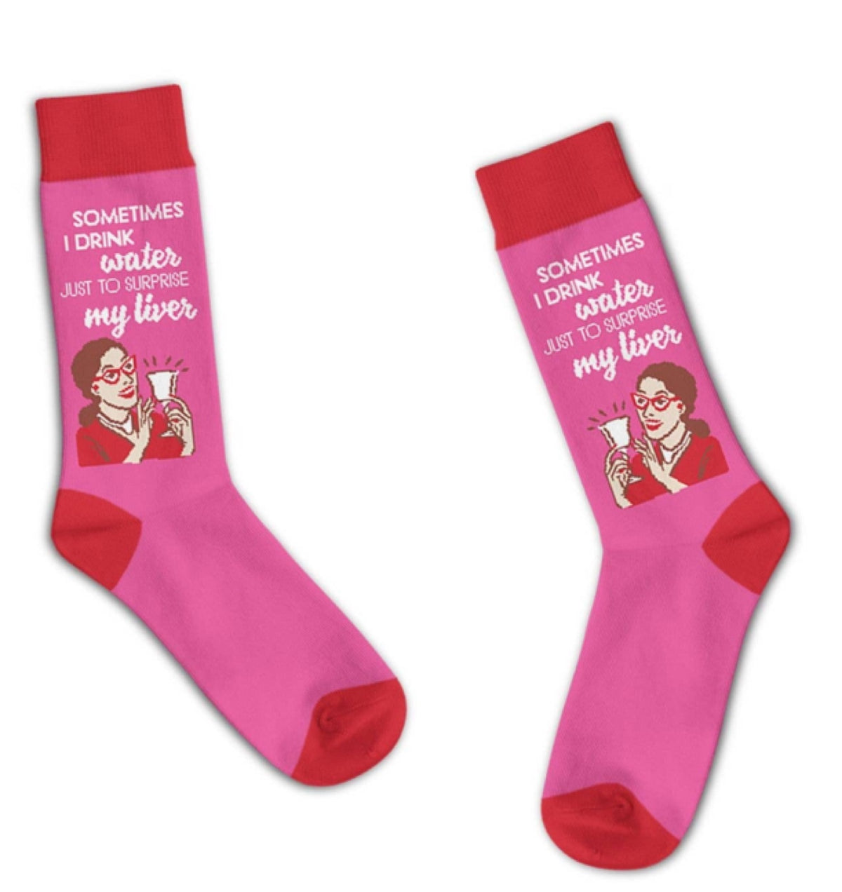 FUNATIC Brand Unisex Socks ‘SOMETIMES I DRINK WATER TO SURPRISE MY LIVER’ - Novelty Socks for Less