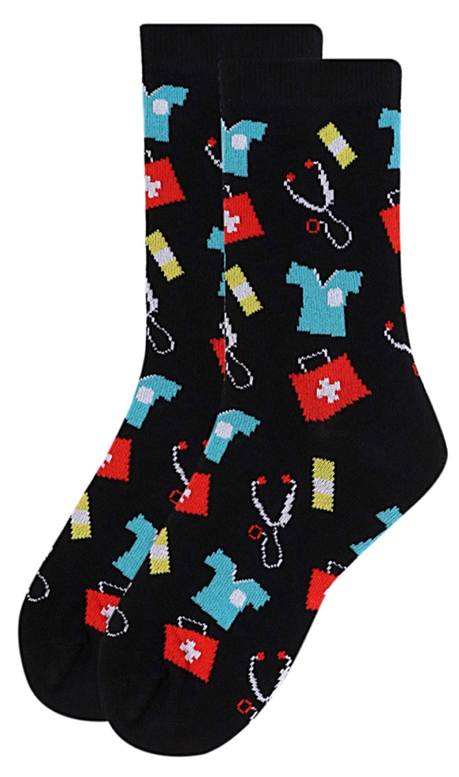 Parquet Brand LADIES DOCTORS, NURSE MEDICAL Socks WITH SCRUBS, STETHOSCOPE, BAND-AIDS - Novelty Socks for Less