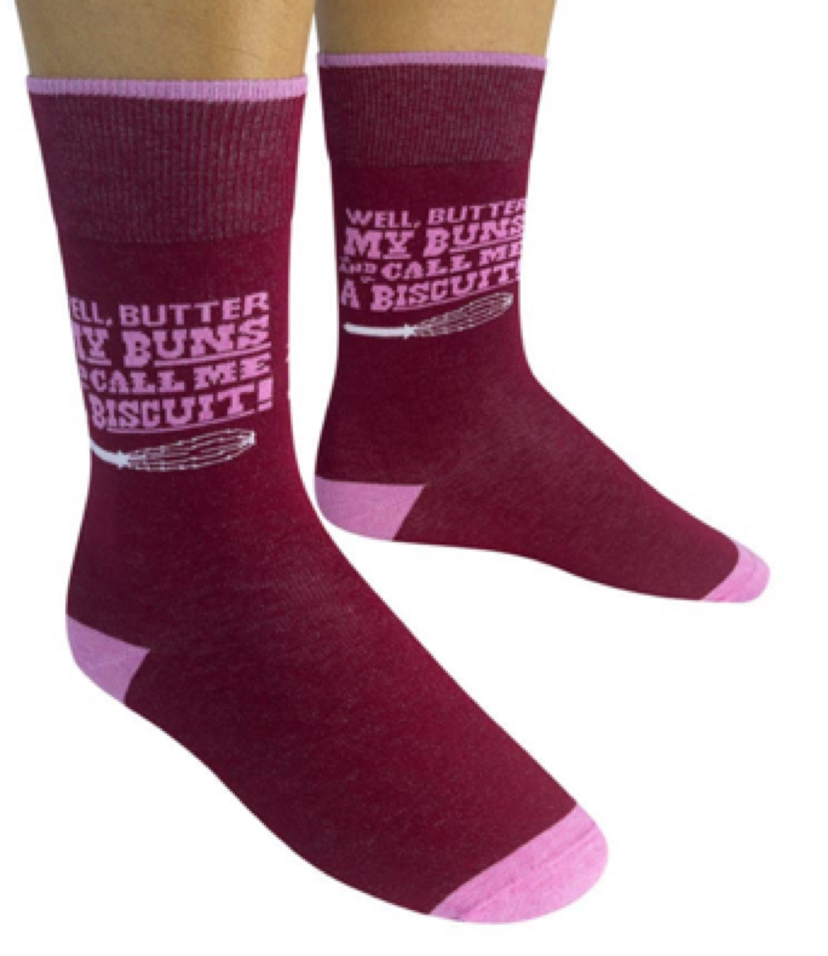 FUNATIC Brand Unisex Socks ‘WELL BUTTER MY BUNS & CALL ME A BISCUIT’ - Novelty Socks for Less