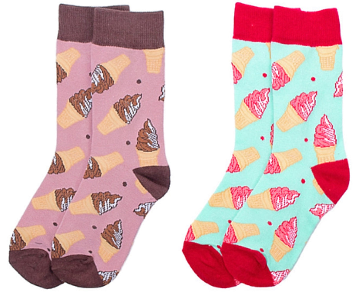 PARQUET Brand Ladies ICE CREAM CONE Socks CHOOSE CHOCOLATE/ VANILLA SWIRL OR STRAWBERRY - Novelty Socks for Less