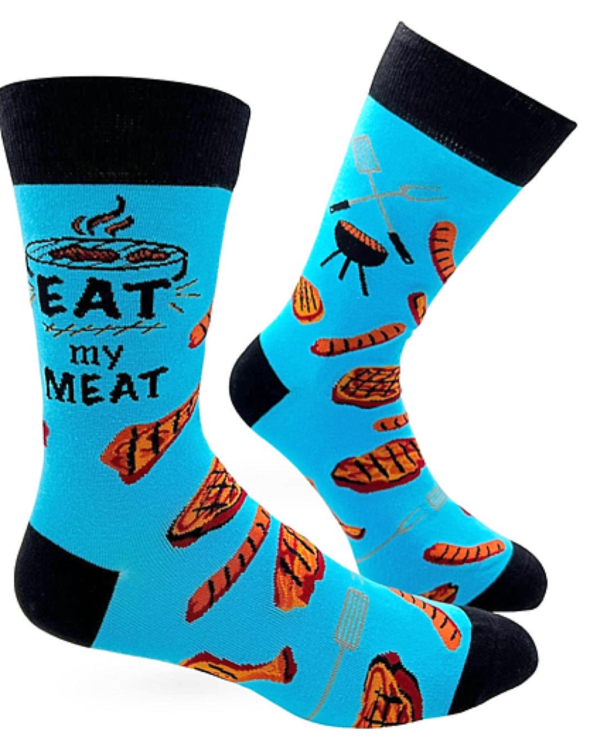 FABDAZ BRAND MEN’S GRILLED MEAT SOCKS ‘EAT MY MEAT’ - Novelty Socks for Less