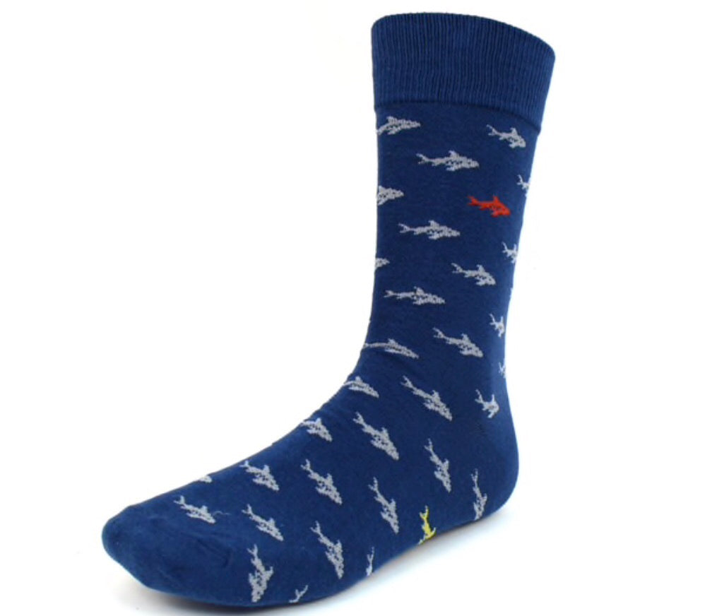Parquet Brand Men’s Socks BLUE WITH SHARKS - Novelty Socks for Less