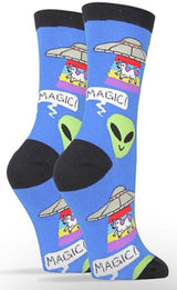 OOOH GEEZ Brand Ladies ALIENS, UFO'S & UNICORNS Socks ‘UNICORN ABDUCTION’ - Novelty Socks for Less