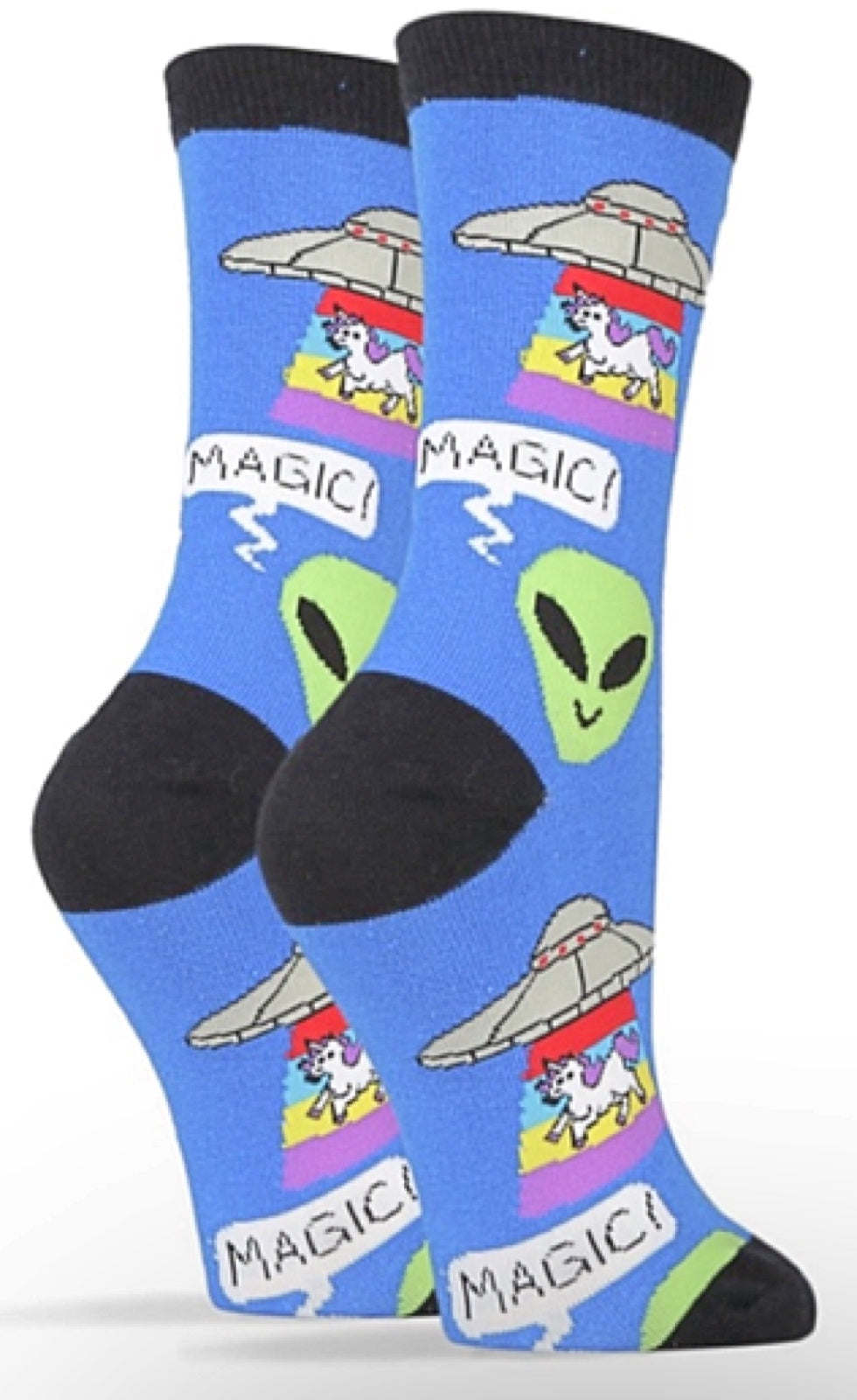 OOOH GEEZ Brand Ladies ALIENS, UFO'S & UNICORNS Socks ‘UNICORN ABDUCTION’ - Novelty Socks for Less
