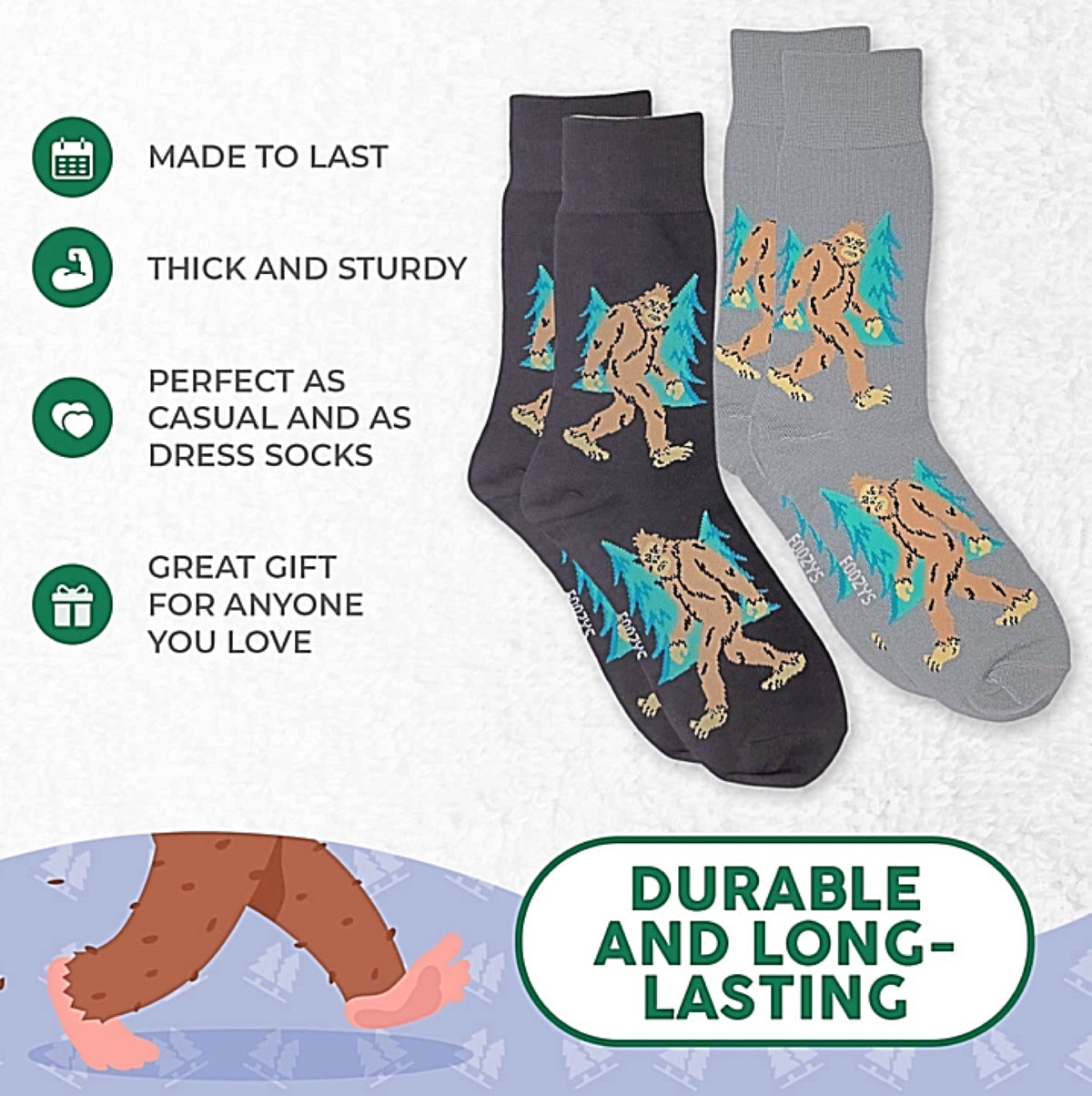 FOOZYS Men’s 2 Pair BIGFOOT SASQUATCH Socks - Novelty Socks for Less