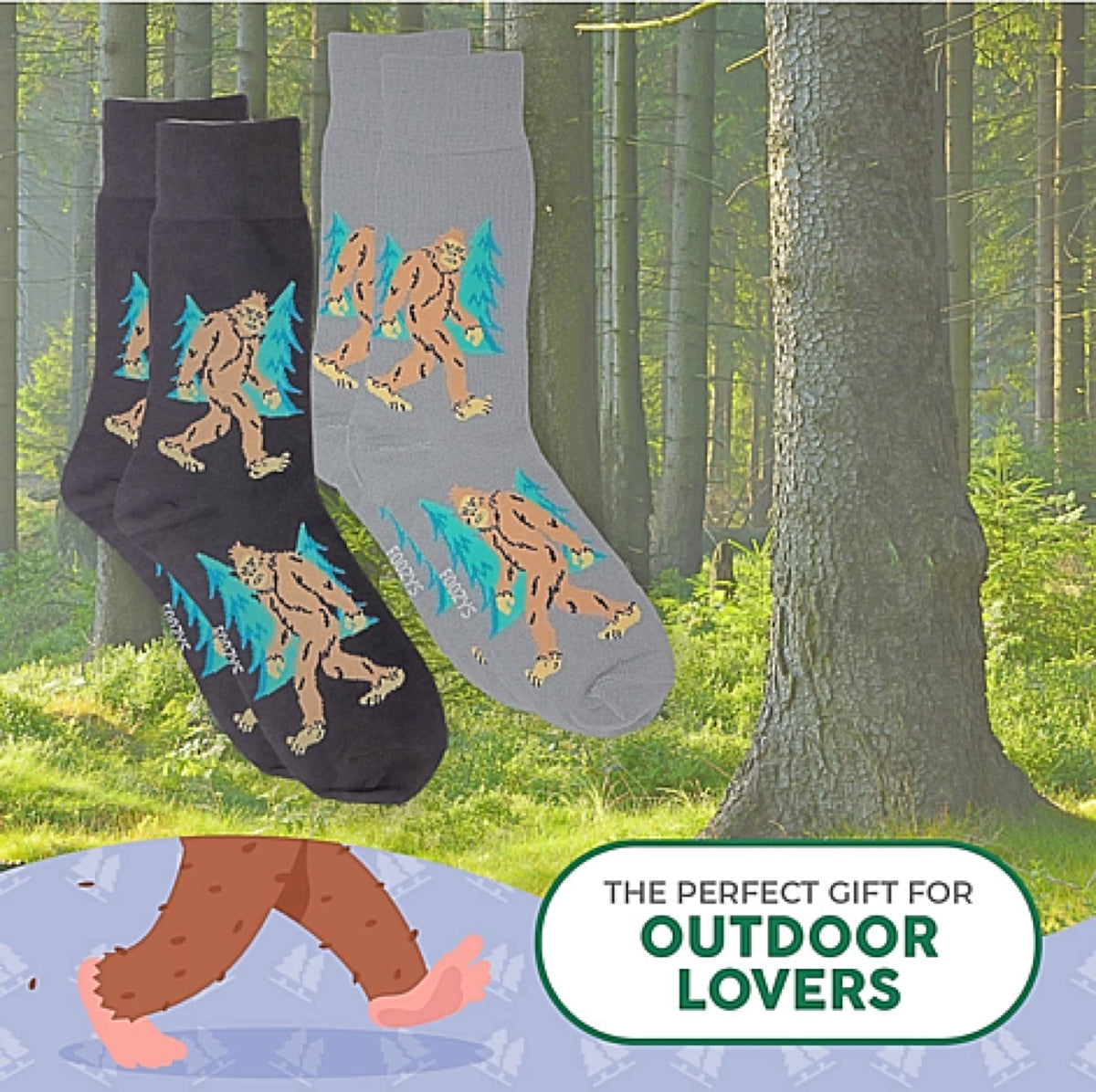 FOOZYS Men’s 2 Pair BIGFOOT SASQUATCH Socks - Novelty Socks for Less