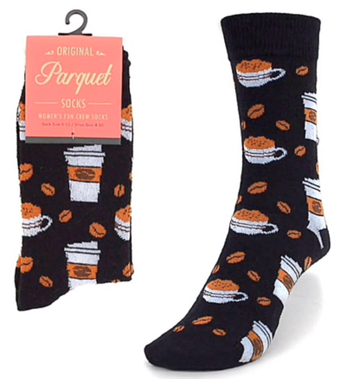 PARQUET BRAND LADIES Coffee Socks Coffee Cups & Coffee Beans - Novelty Socks for Less