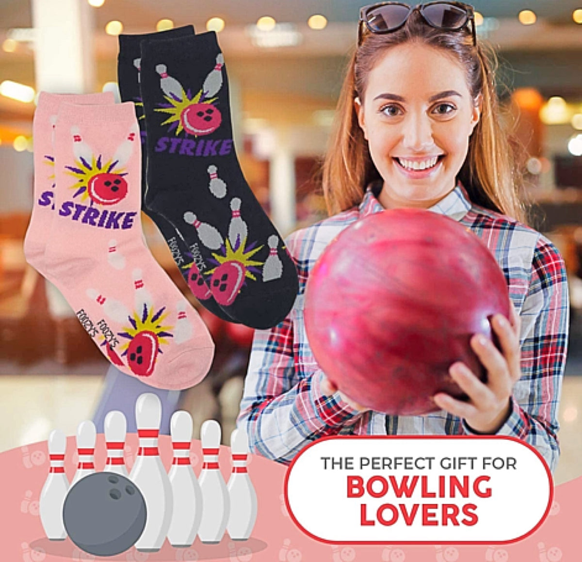 FOOZYS Brand LADIES 2 PAIR OF BOWLING SOCKS - Novelty Socks for Less