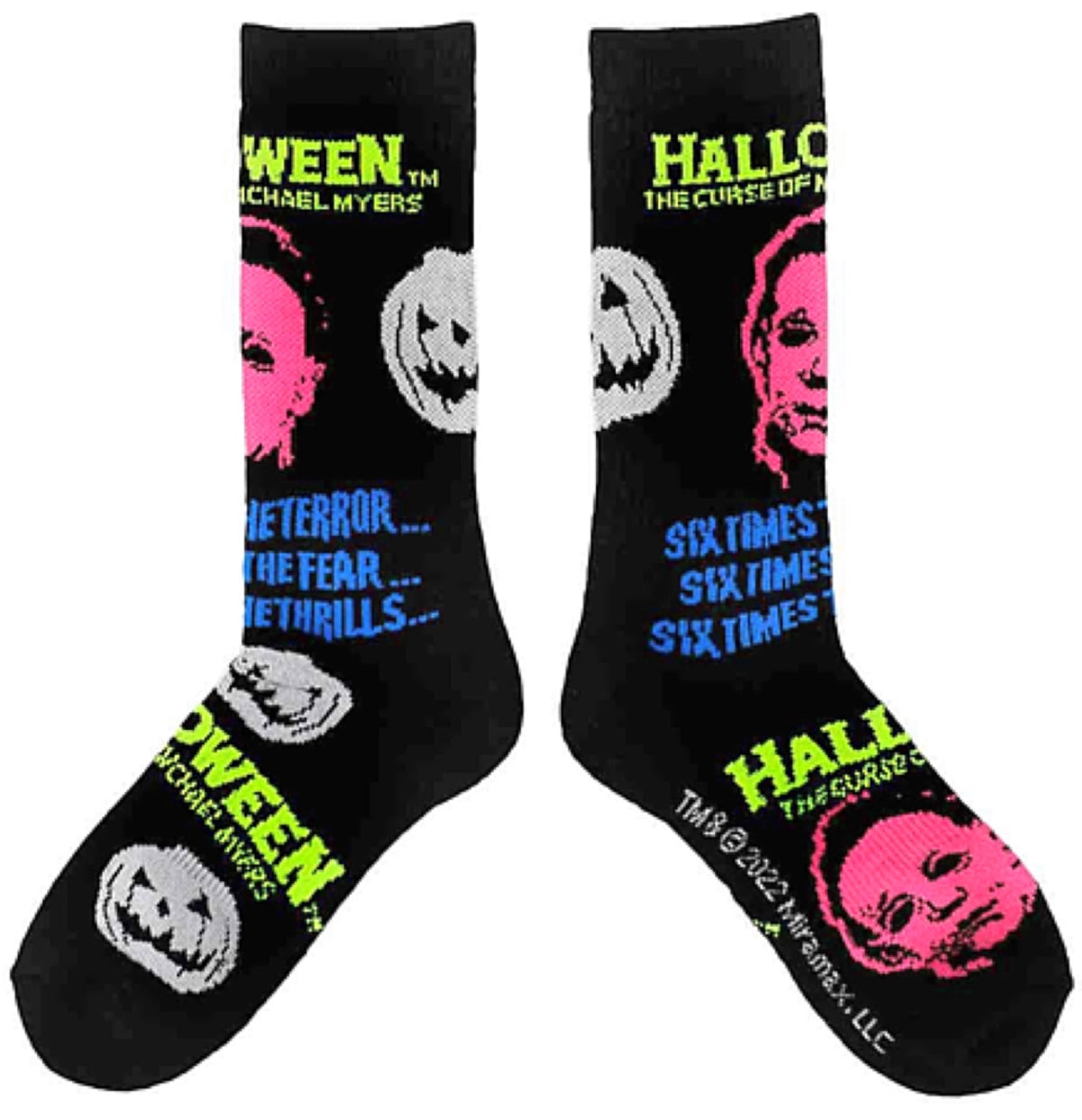 HALLOWEEN MENS MICHAEL MYERS BLACK LIGHT CREW SOCKS BIOWORLD BRAND - Novelty Socks for Less