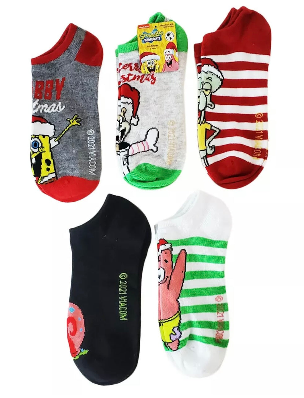 SPONGEBOB SQUAREPANTS Ladies 5 Pair Of CHRISTMAS No Show Socks ‘KRABBY CHRISTMAS’ - Novelty Socks for Less