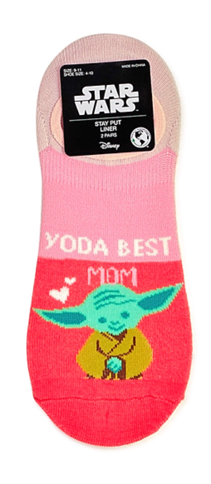 STAR WARS Ladies MOTHER’S DAY 2 Pair Liner Socks ‘YODA BEST MOM’ - Novelty Socks for Less