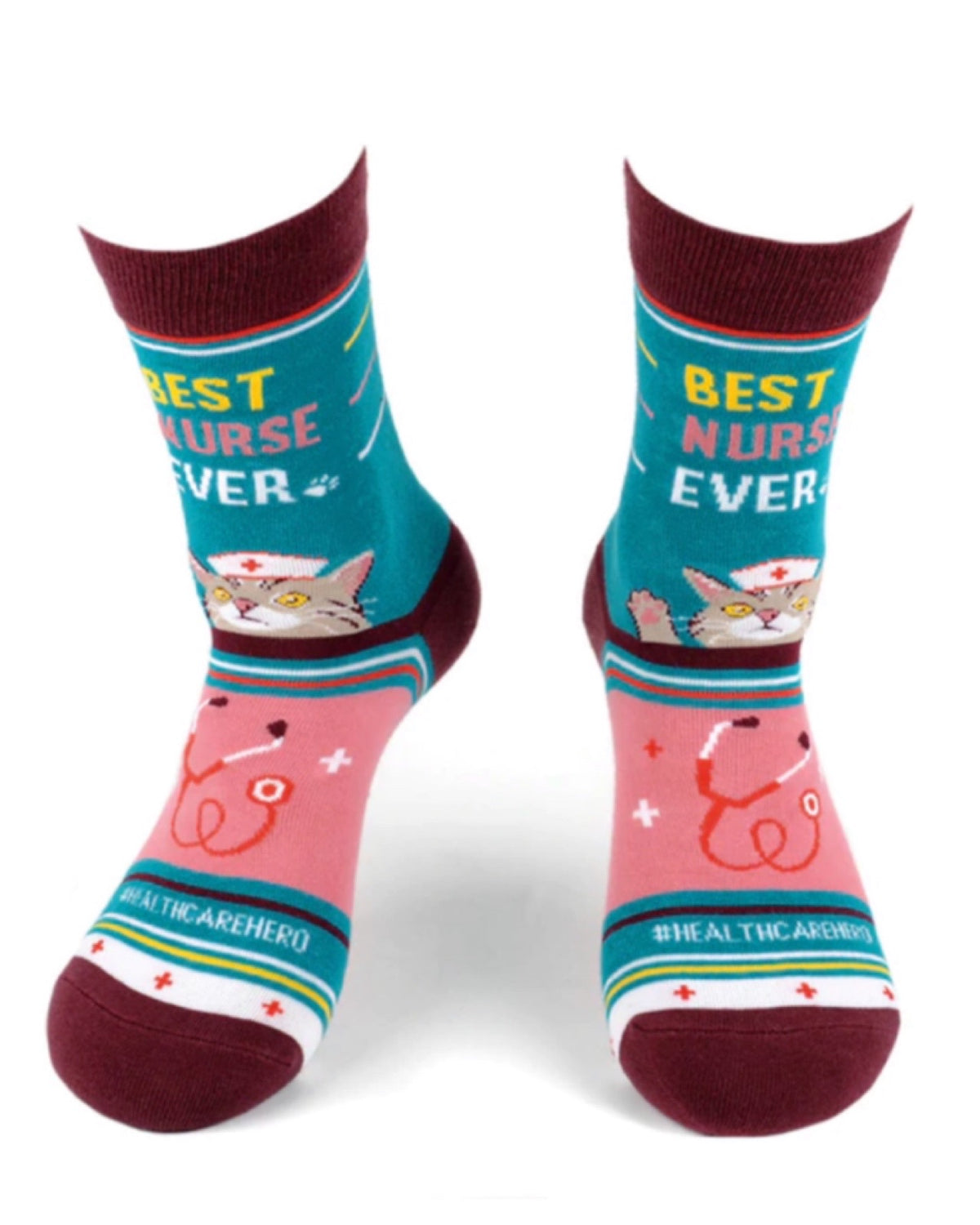 PARQUET Brand Ladies ‘BEST NURSE EVER’ With CAT ‘HEALTHCARE HERO’ - Novelty Socks for Less