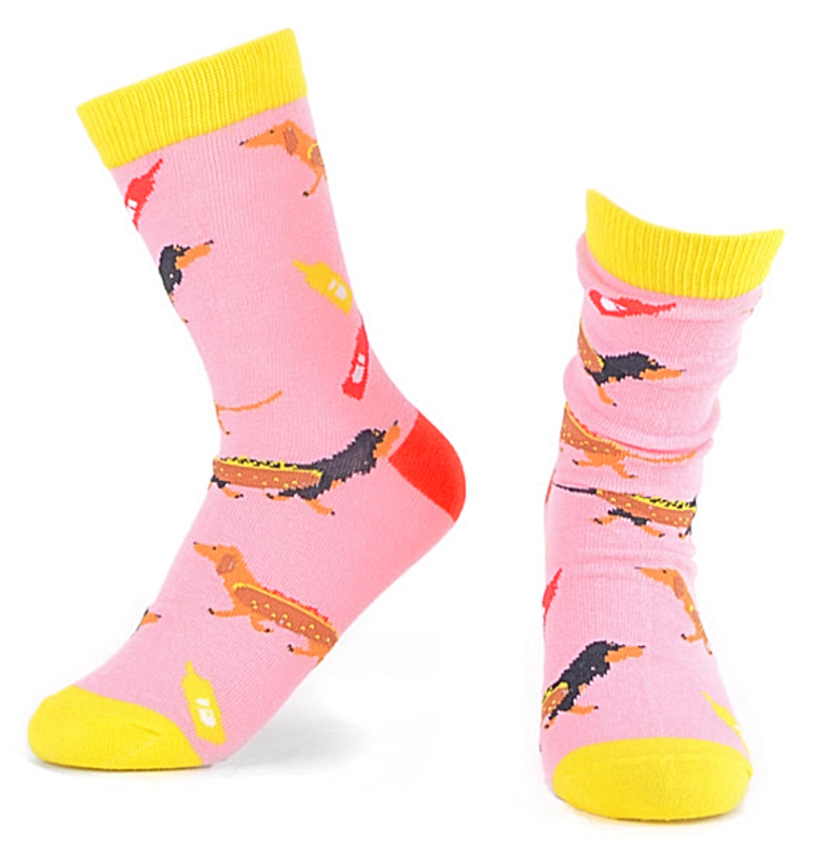 Parquet Brand Ladies DACHSHUND DOGS Socks DACHSHUNDS AS HOTDOGS (CHOOSE COLOR) - Novelty Socks for Less