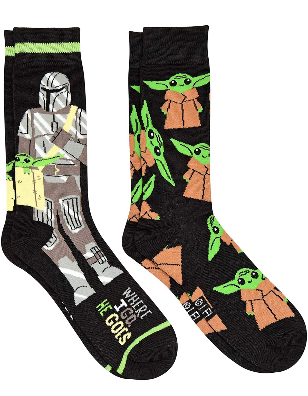 STAR WARS THE MANDALORIAN Men’s 2 Pair Socks ‘WHERE I GO HE GOES’ - Novelty Socks for Less