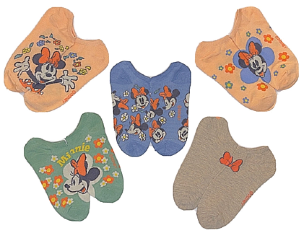 DISNEY Ladies MINNIE MOUSE 5 Pair Of SPRING TIME No Show Socks - Novelty Socks for Less